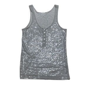 J Crew Tank Top Women’s XS Blue Stripes Sequins Sleeveless Blouse Casual Shirt